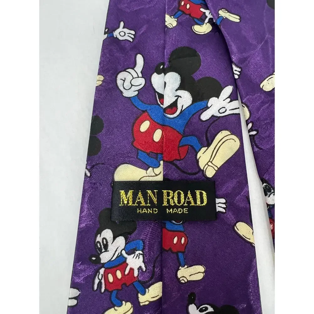 Vintage Disney Mickey Mouse Silk Tie Purple‎ All Over Print Made Korea